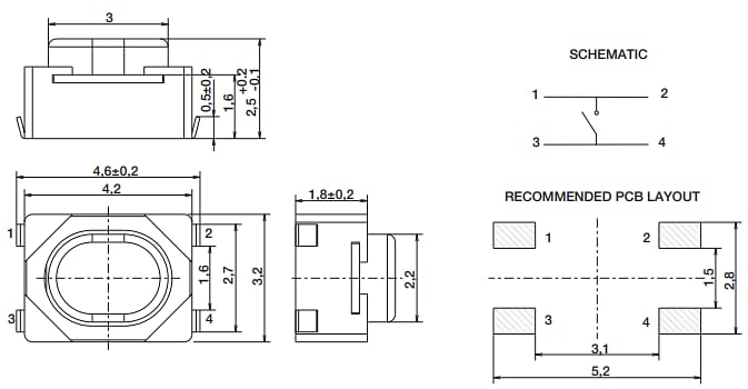 C&K Switches PTS810 Microminiature SMT Top Actuated Switches