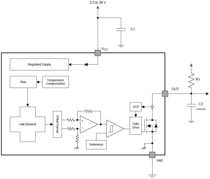 Block Diagram - Texas Instruments DRV5023/DRV5023-Q1 Hall Effect Sensors