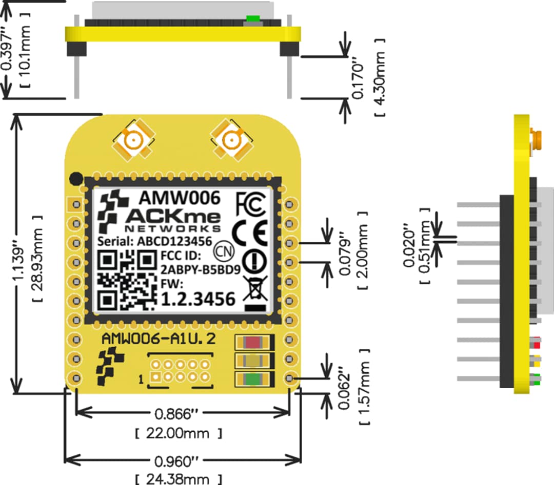 Mechanical Drawing - Silicon Labs AMW006-A1x Hopper Wi-Fi Networking Modules