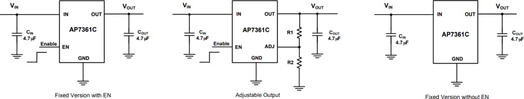 Application Circuit Diagram - Diodes Incorporated AP7361C LDO Adjustable & Fixed-Mode Regulators