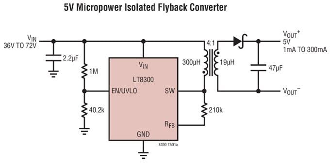 Application Circuit Diagram - Analog Devices Inc. LT830x Micropower Isolated Flyback Converters