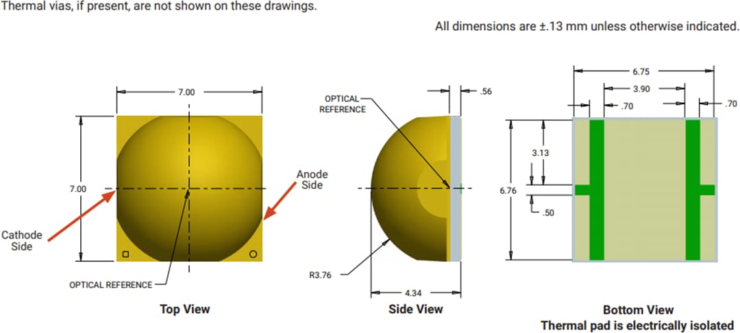 Mechanical Drawing - Cree LED XLamp® XHP70.2 Extreme High Power LEDs