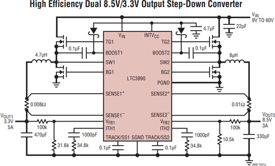 Application Circuit Diagram - Analog Devices Inc. LTC389x Synchronous DC/DC Controllers