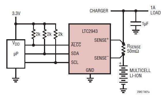 Application Circuit Diagram - Analog Devices Inc. LTC2943 Multicell Battery Gas Gauges