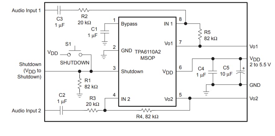Schematic - Texas Instruments TPA6110A2Q1EVM Evaluation Module