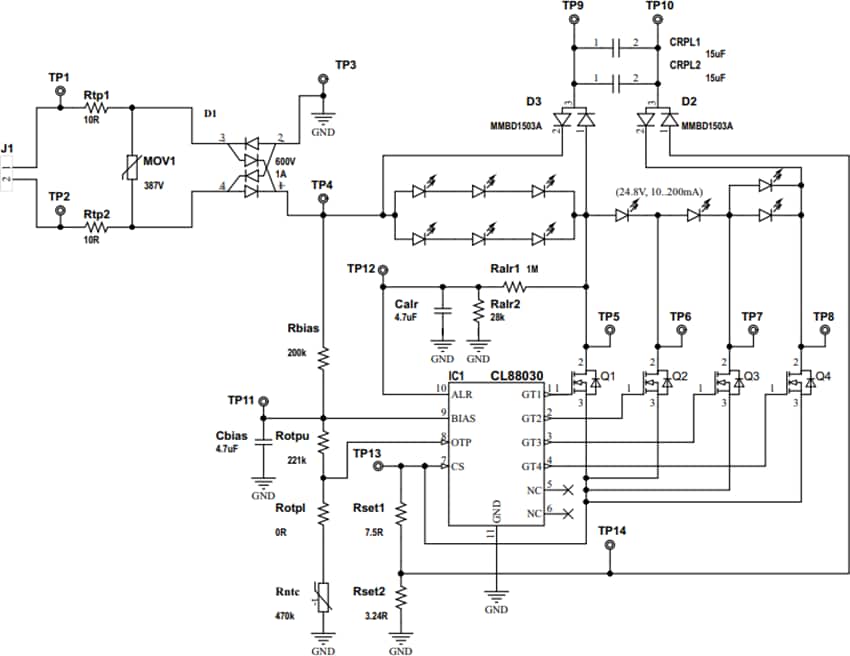 Application Circuit Diagram - Microchip Technology ADM00860 230VAC LED Driver Evaluation Board