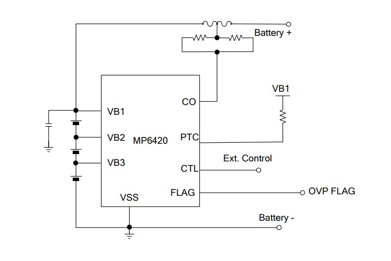 Application Circuit Diagram - Monolithic Power Systems (MPS) MP6420 Battery Protection IC