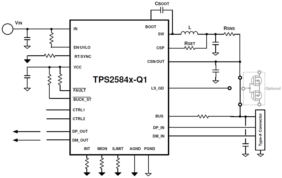 Schematic - Texas Instruments TPS2584x-Q1 USB Type-A Charge Port Converter