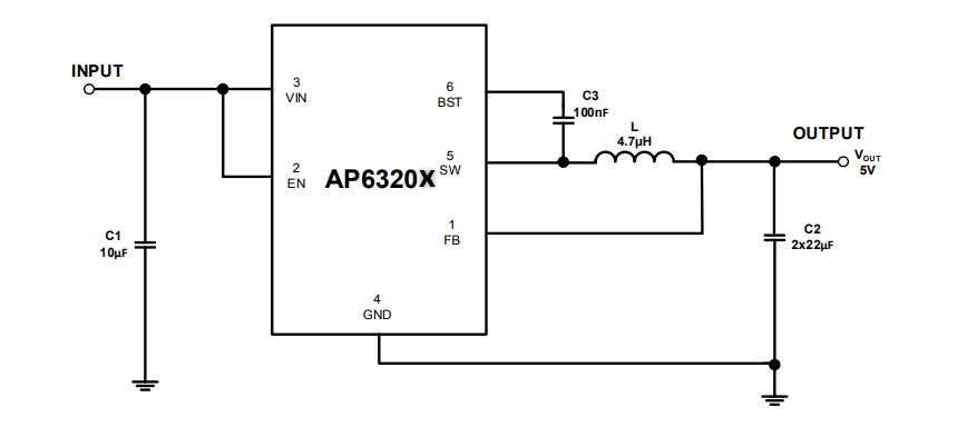 Application Circuit Diagram - Diodes Incorporated AP6320x Synchronous Buck Converters