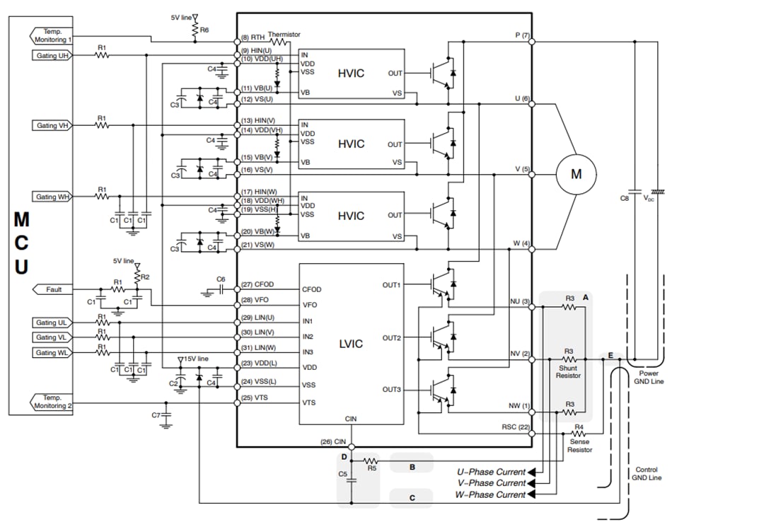 Application Circuit Diagram - onsemi NFAL5065L4BT & NFAL7565L4BT SPM® 49 Power Modules