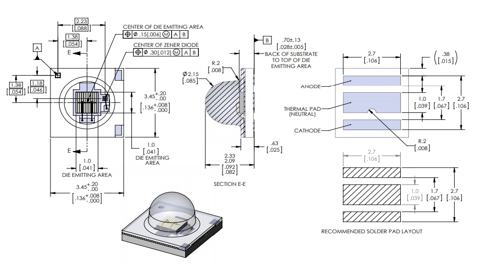 Mechanical Drawing - Luminus Devices SST-06-IRD Dual Junction Infrared LED