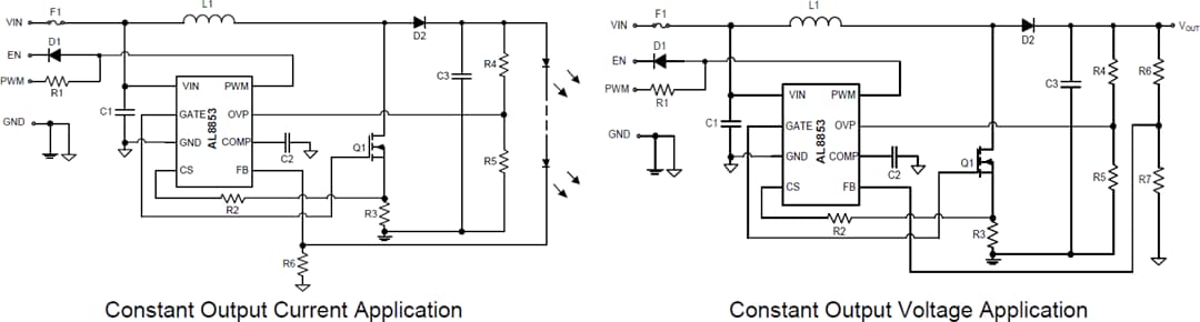 Application Circuit Diagram - Diodes Incorporated AL8853 High-Performance Boost LED Controller