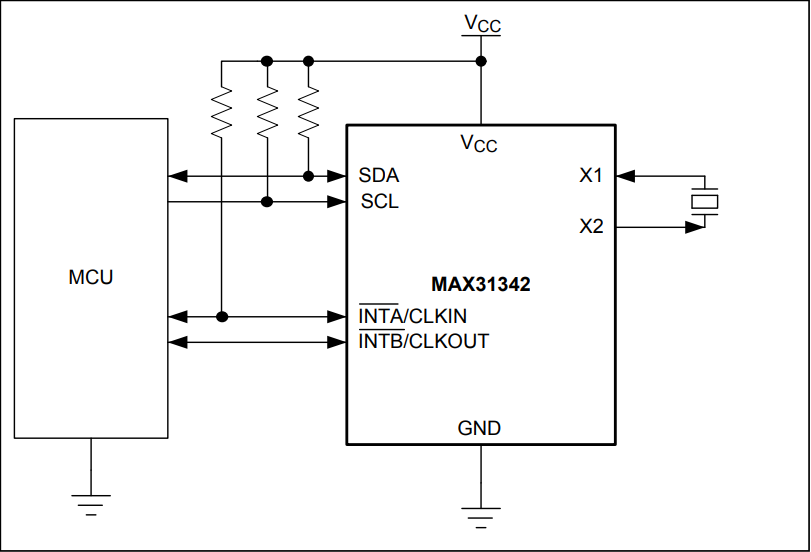 Application Circuit Diagram - Analog Devices / Maxim Integrated MAX31342 Real-Time Clock with I2C Interface