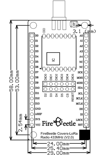 Mechanical Drawing - DFRobot FireBeetle Covers-LoRa Radios