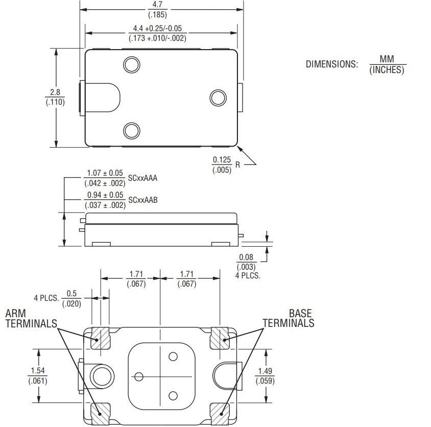 Mechanical Drawing - Bourns SC Mini-Breakers (Miniature Thermal Cutoff Device)