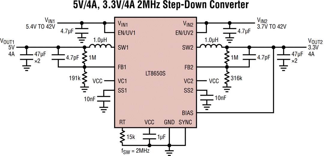 Application Circuit Diagram - Analog Devices Inc. LT8650S Synchronous Step-Down Silent Switcher® 2