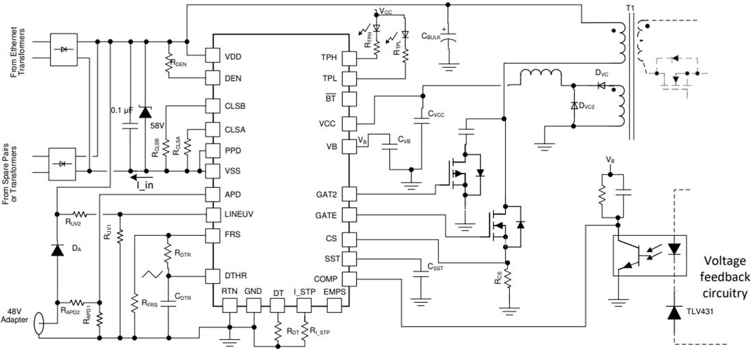 Application Circuit Diagram - Texas Instruments TPS23730 IEEE 802.3bt PoE 2 PD IC