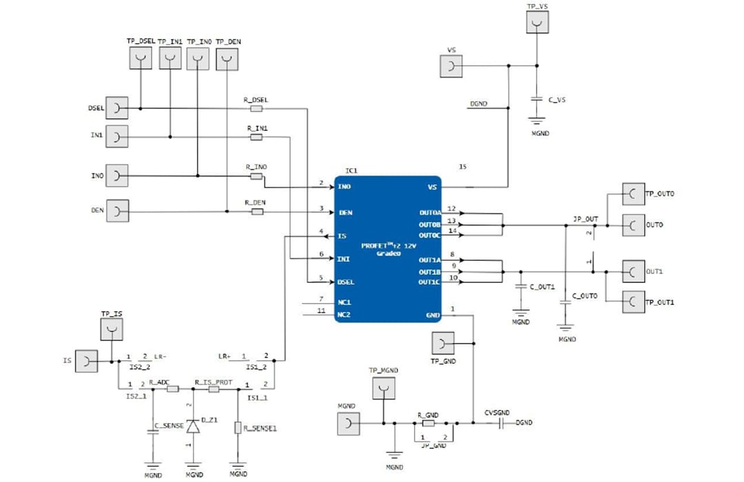Schematic - Infineon Technologies PROFET™+ 2 BTS7080 12V Evaluation Board