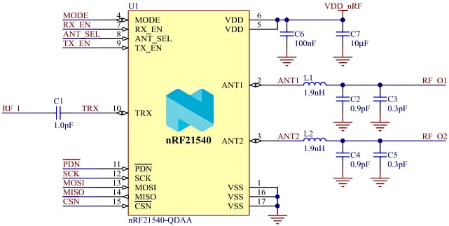 Application Circuit Diagram - Nordic Semiconductor nRF21540 RF Front-End Modules