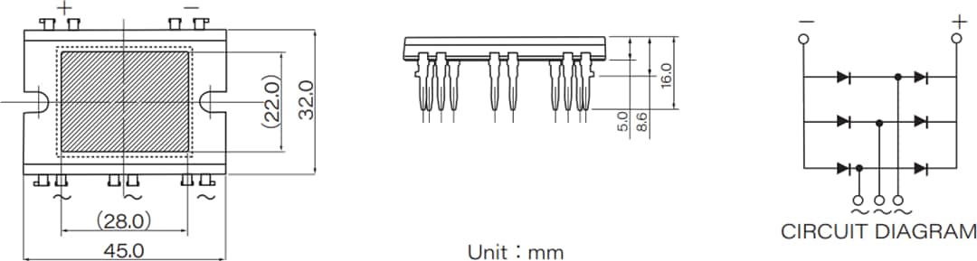 Mechanical Drawing - SanRex 3-Phase Diode Modules (DIP Type)