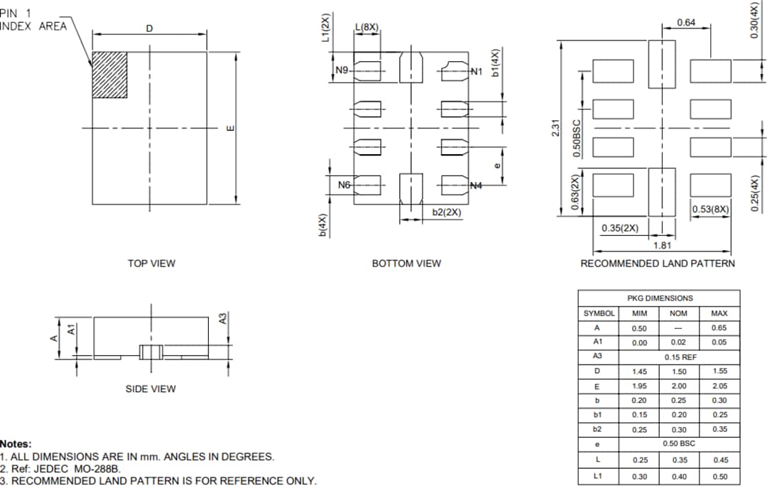 Mechanical Drawing - Diodes Incorporated PI3CSW12 I3C 1:2 Multiplexer