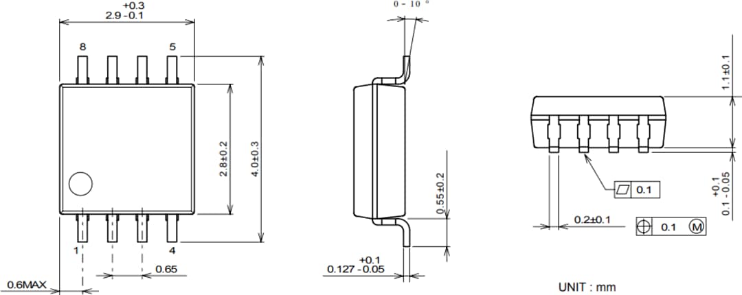 Mechanical Drawing - Nisshinbo NJU7066 Dual-Channel CMOS Op Amp