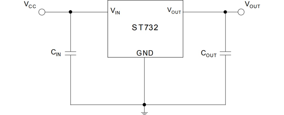 Application Circuit Diagram - STMicroelectronics ST732 28V Low-Dropout Regulators