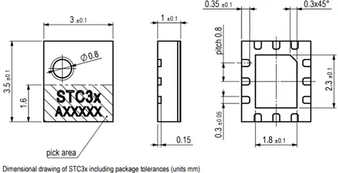 Gráfico mecánico - Sensirion Sensor de conductividad térmica STC31-C para CO2
