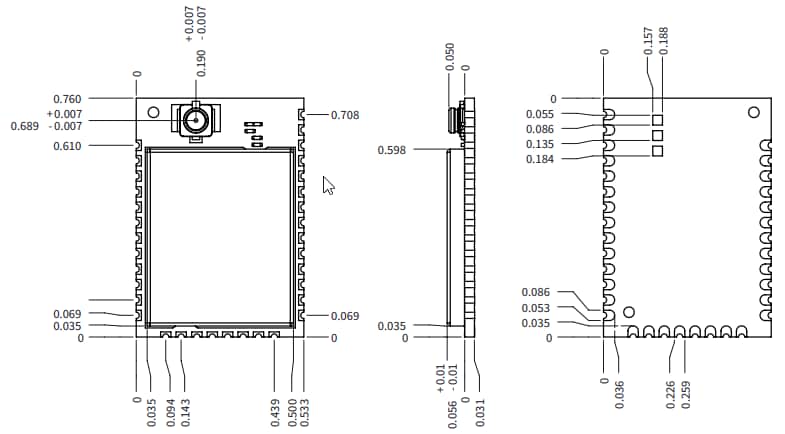 Mechanical Drawing - Digi XBee® 3 Zigbee 3.0 Modules