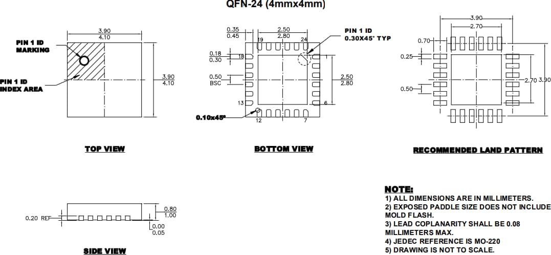 Mechanical Drawing - Monolithic Power Systems (MPS) MPQ3364-AEC1 Four-Channel WLED Driver