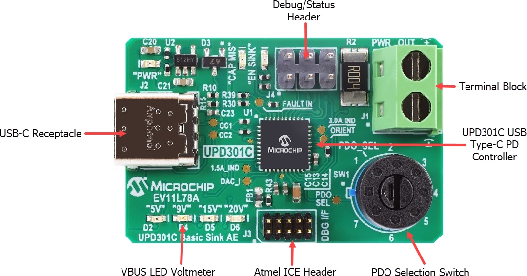 Microchip Technology UPD301C Basic Sink Application Example (EV11L78A)