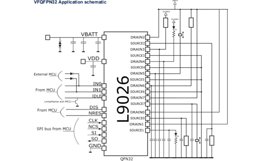 Application Circuit Diagram - STMicroelectronics L9026 Multi-Channel Relay Driver