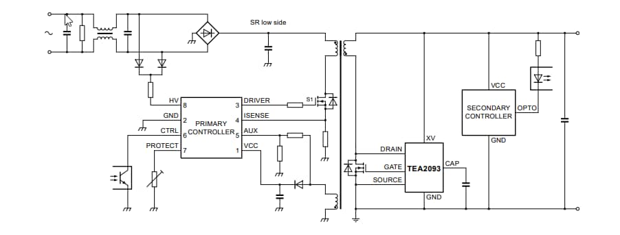 Application Circuit Diagram - NXP Semiconductors TEA2093TS GreenChip Synch Rectifier Controller