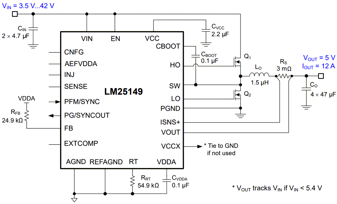 Schematic - Texas Instruments LM25149/LM25149-Q1 Buck DC/DC Controller