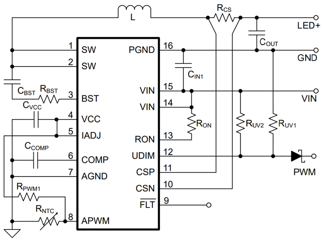 Schematic - Texas Instruments TPS92643-Q1 Buck Infrared LED Driver