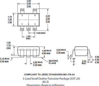 Mechanical Drawing - Analog Devices Inc. ADA4505 Micropower Amplifiers