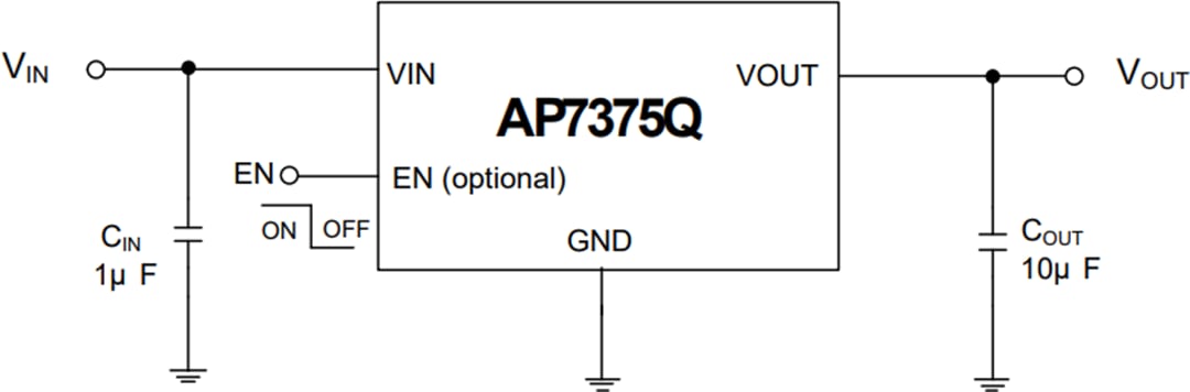 Application Circuit Diagram - Diodes Incorporated AP7375Q Automotive Ultra-Low Drop-Out Regulators