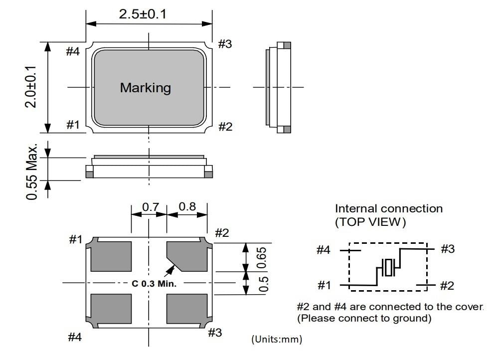 Mechanical Drawing - Epson FA-20H MHz Range Crystals