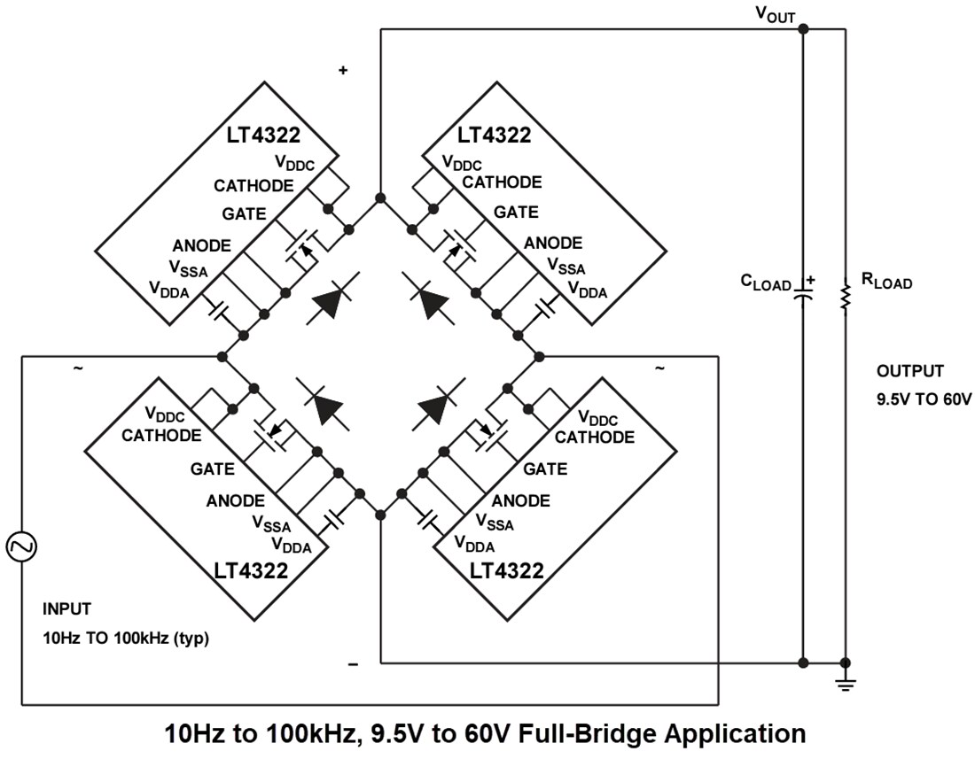 Application Circuit Diagram - Analog Devices Inc. LT4322 Floating Active Rectifier Controllers