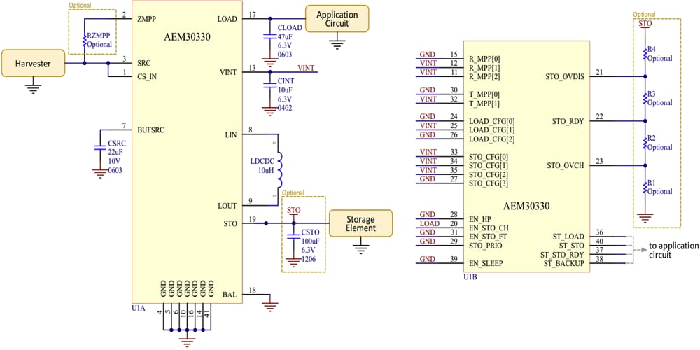 Schematic - e-peas AEM30330 Vibration Energy Harvesting