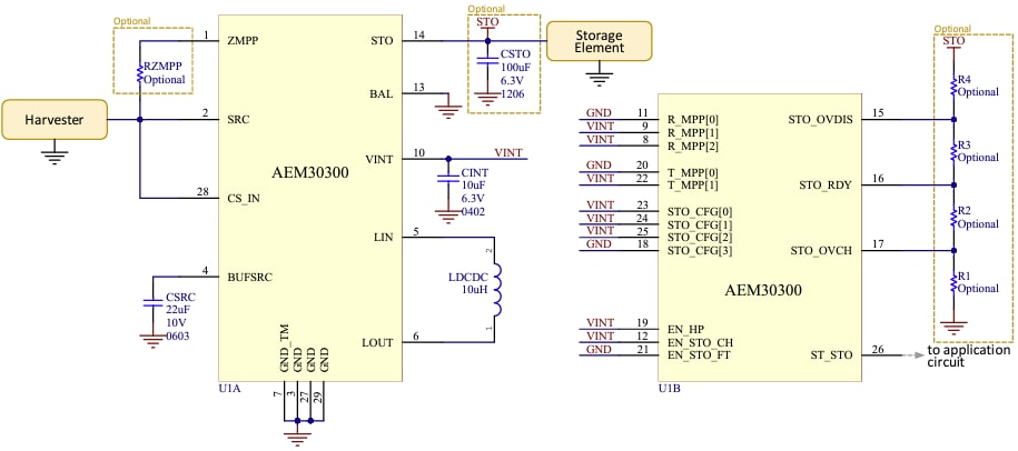 Schematic - e-peas AEM30300 RF Energy Harvesting Battery Charger