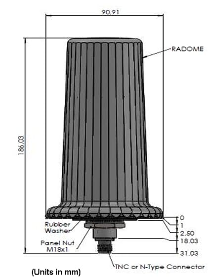 Mechanical Drawing - Tallysman AJ977XF AntiJam Triple Band GNSS Antennas