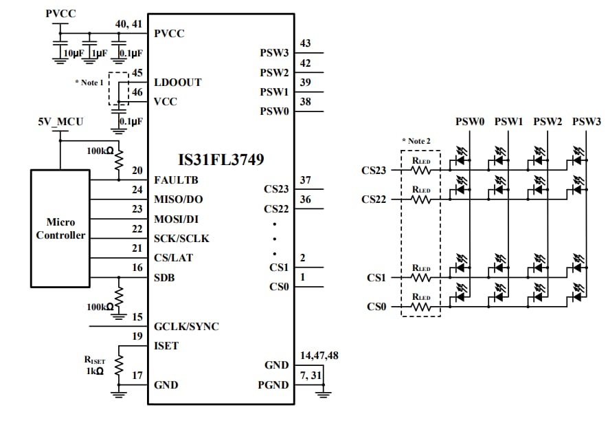 Application Circuit Diagram - Lumissil IS31FL3749 Matrix LED Driver