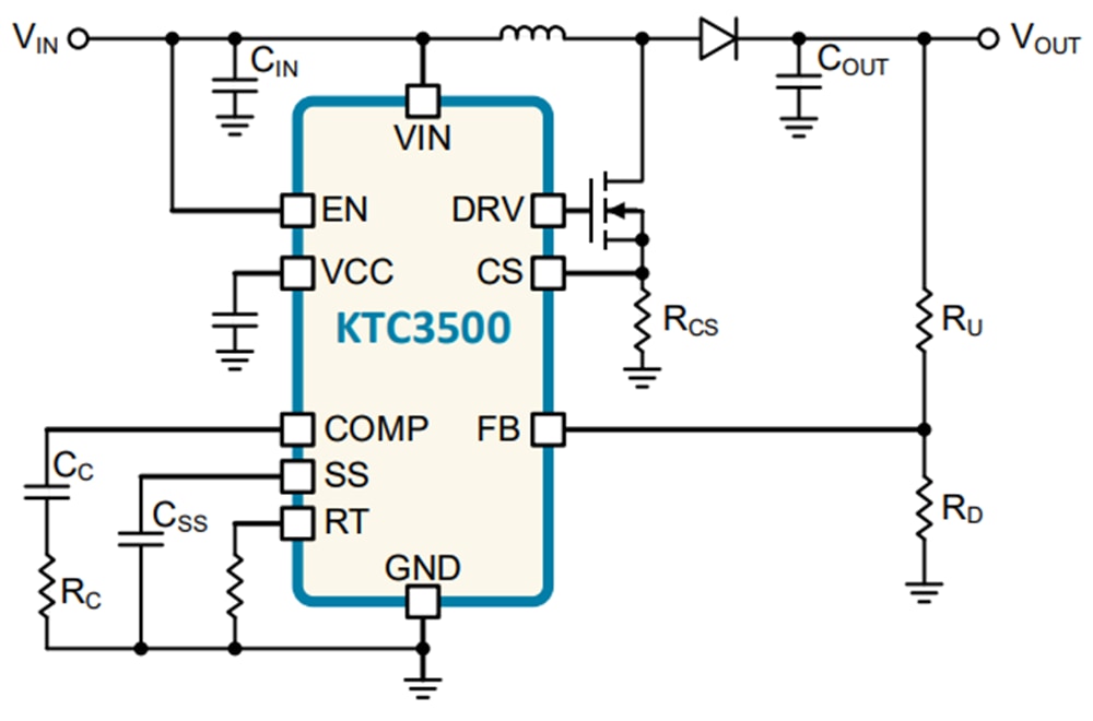 Application Circuit Diagram - Kinetic Technologies KTC3500 Low Quiescent Current DC/DC Controller