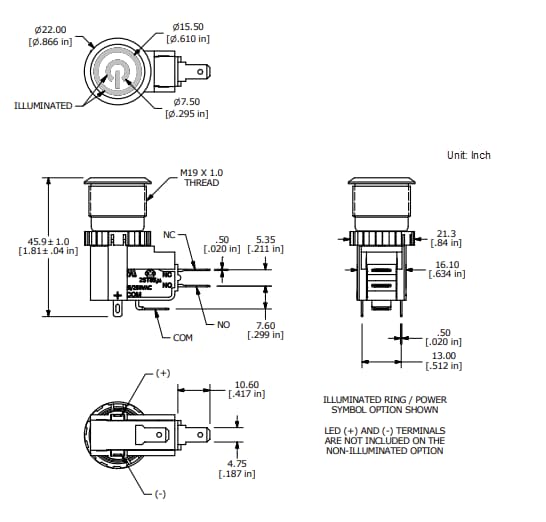 Mechanical Drawing - E-Switch SAV4 Anti-Vandal Switches