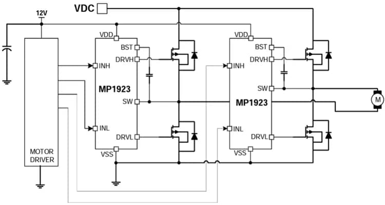 Application Circuit Diagram - Monolithic Power Systems (MPS) MP1923 Half-Bridge Gate Drivers