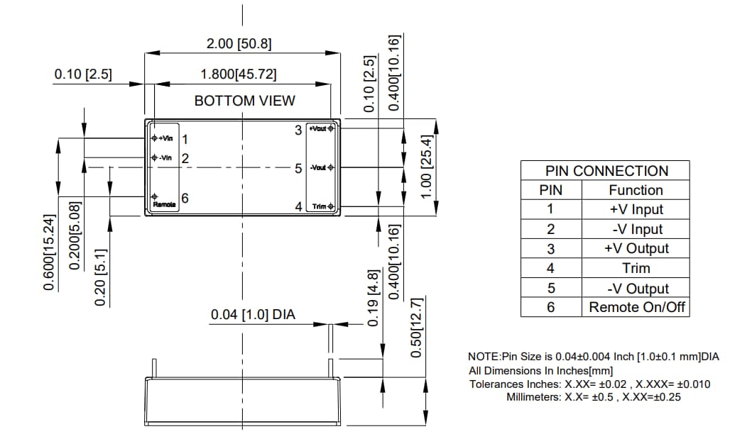 Mechanical Drawing - Cincon ECB40W18 Isolated DC-DC Converters