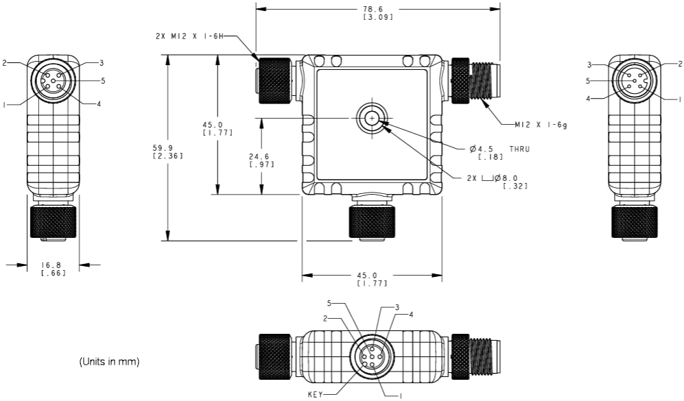 Mechanical Drawing - Banner Engineering R45C-2K-MQ 2-Port IO-Link Master/Modbus Converter