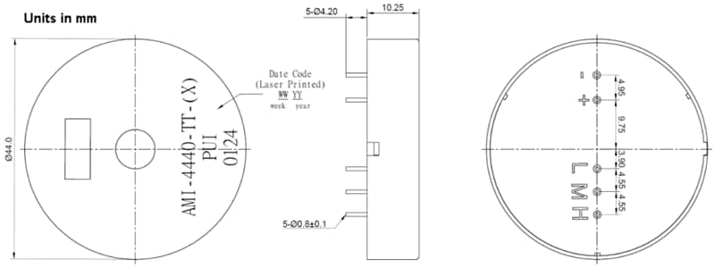 Mechanical Drawing - PUI Audio IEC 60601-1-8 Medical Audio Indicators