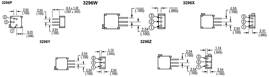 Chart - Bourns 3296 Series Trimpot® Trimming Potentiometers